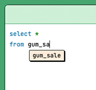 SQL editor showing autocompletion